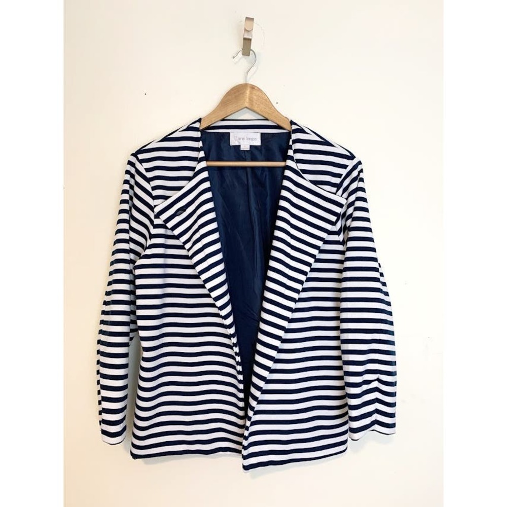 Erin London striped jacket blazer size L navy blue and white